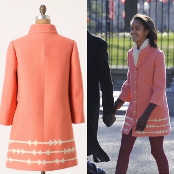 Anthropologie Lauren Moffatt Peachy Pink Arrow Coat Wool Blend Size Medium - Picture 1 of 13